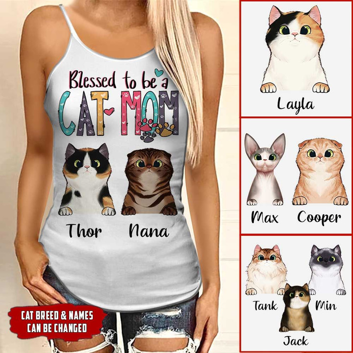 BLESSED TO BE CAT MOM PERSONALIZED Woman Cross Tank Top