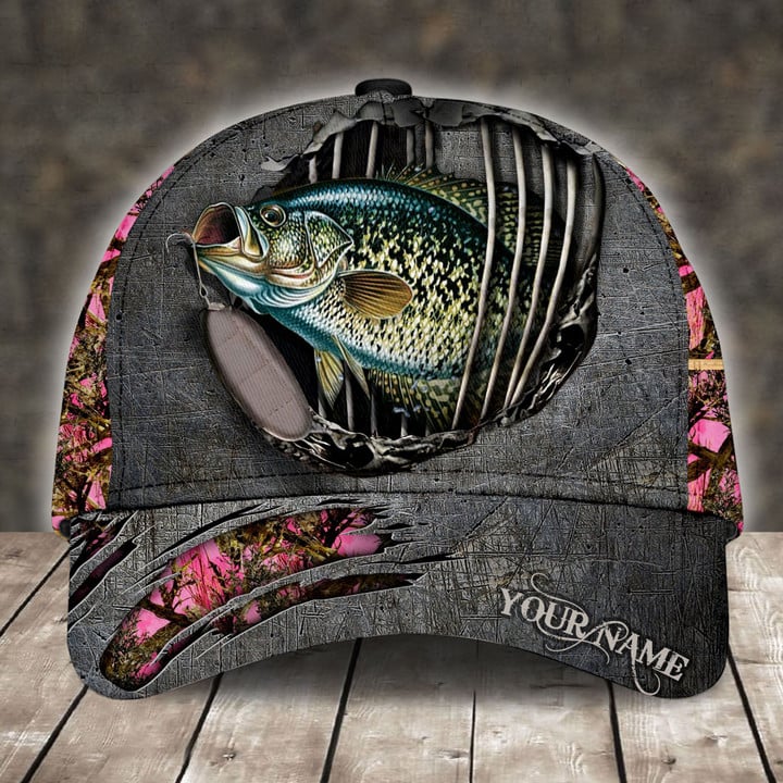 CRAPPIE FISHING PINK CAMO PERSONALIZED CAP