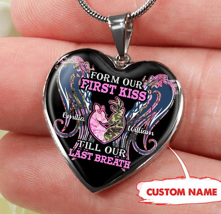 Personalized From Our First Kiss Till Our Last Breath Deer Heart Necklace Jewelry ShineOn Fulfillment