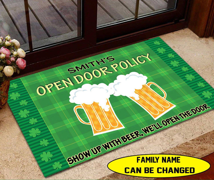 Personalized Open Door Policy Show Up With Beer We'll Open The Door Family Doormat Full Printing Area Rug Templaran.com - Best Fashion Online Shopping Store