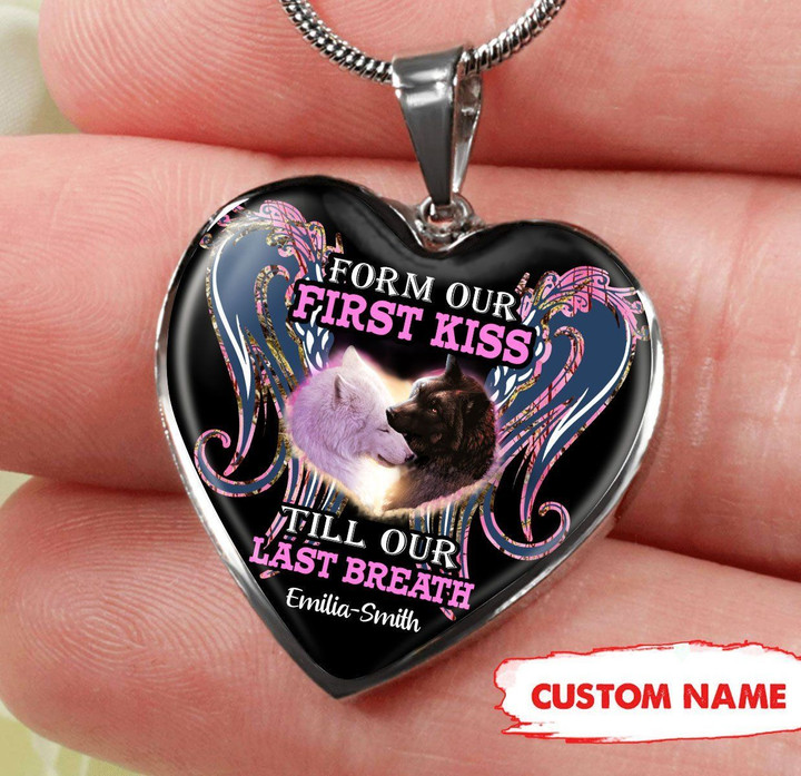 Personalized From Our First Kiss Till Our Last Breath Wolf Heart Necklace Jewelry ShineOn Fulfillment