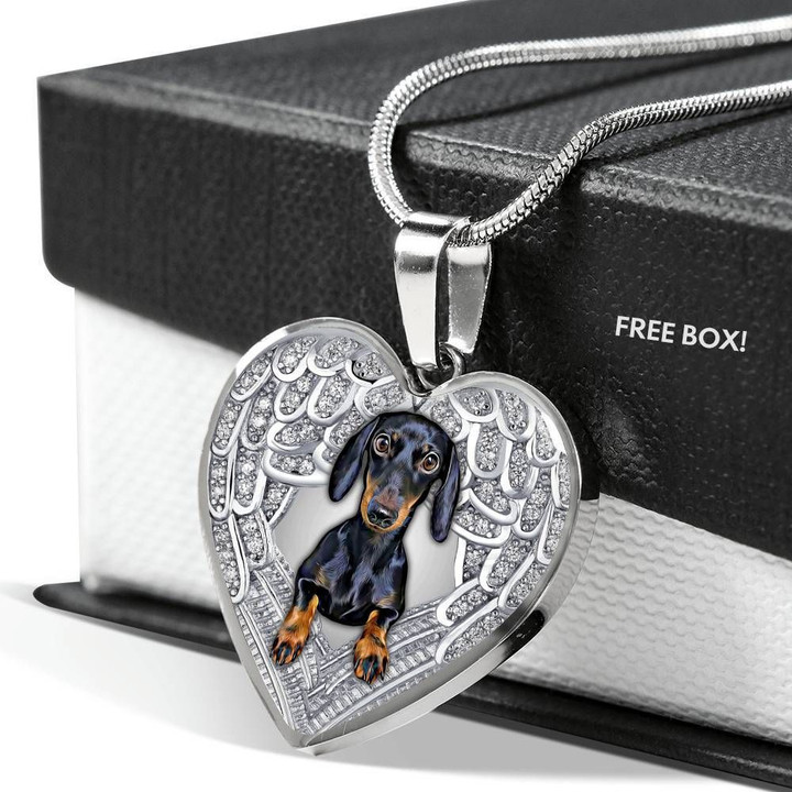 DACHSHUND Heart Necklace PM-18DT003 Jewelry ShineOn Fulfillment Luxury Necklace (Silver) No