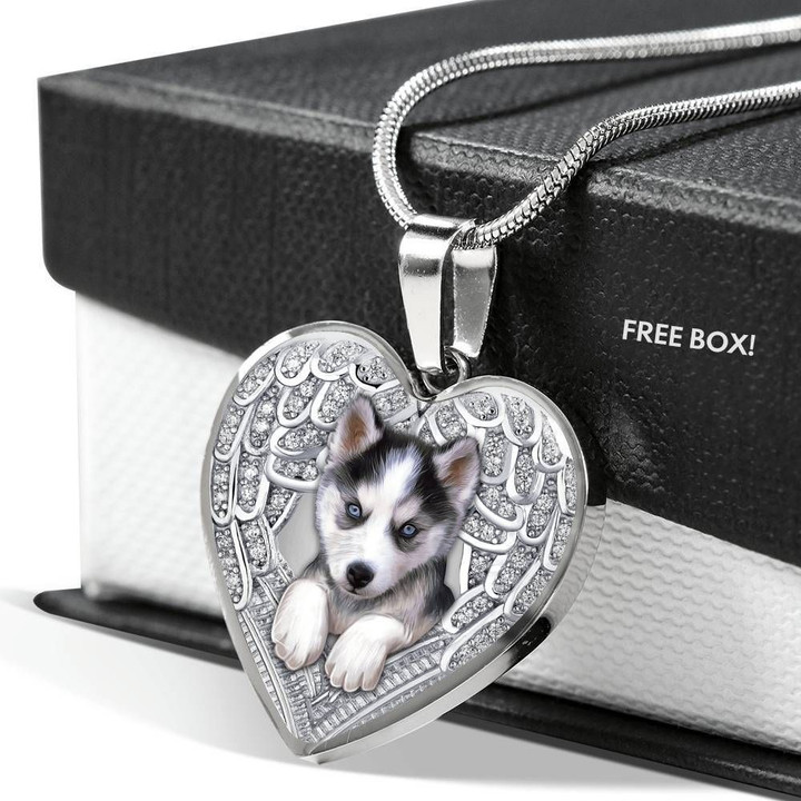 HUSKY Heart Necklace PM-18CT Jewelry ShineOn Fulfillment Luxury Necklace (Silver) No
