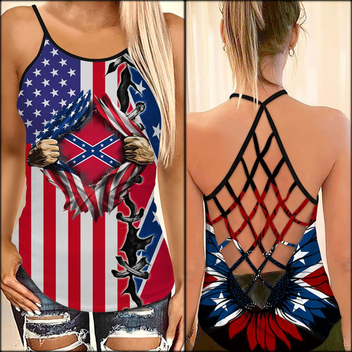 Sunflower With Confederate Flag Woman Cross Tank Top NTT-35SH014