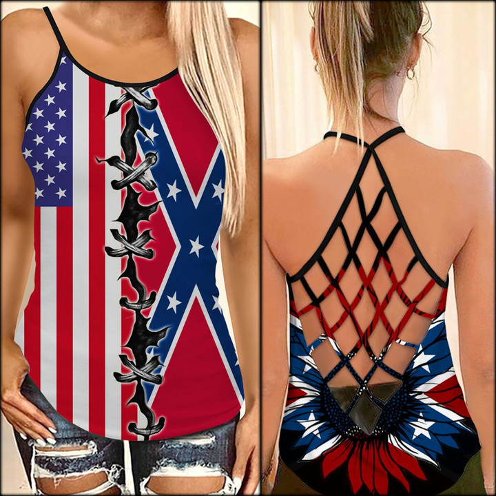 Sunflower With Confederate Flag Woman Cross Tank Top NTT-35SH015