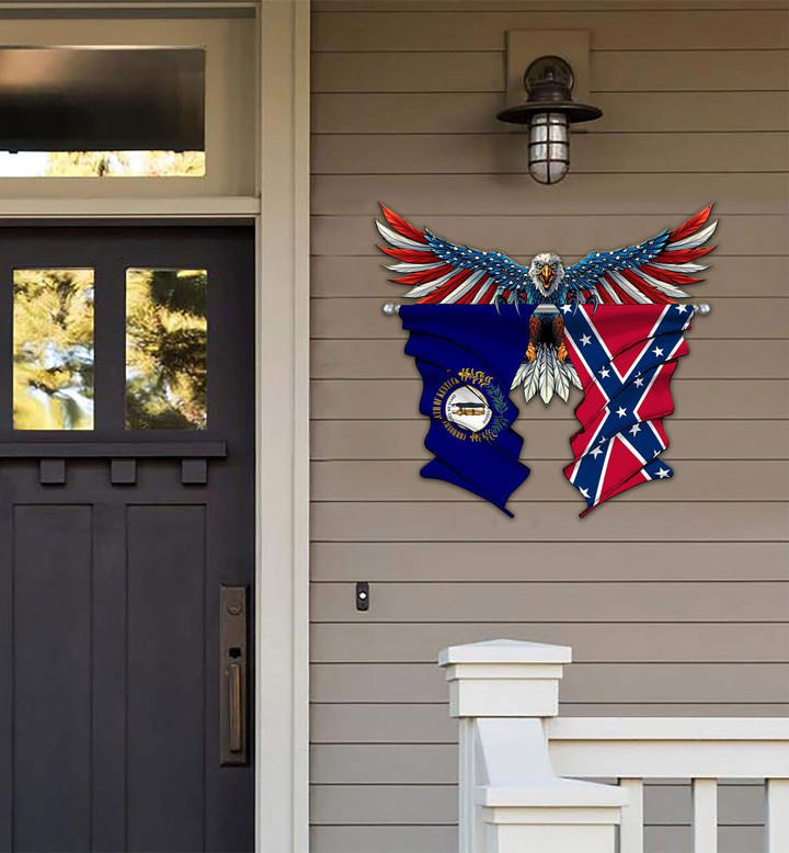 Kentucky With Confederate Flag Eagle Flag Cut Metal Sign HQT01JUN49SH021
