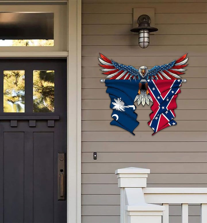 South Carolina With Confederate Flag Eagle Flag Cut Metal Sign HQT01JUN49SH027