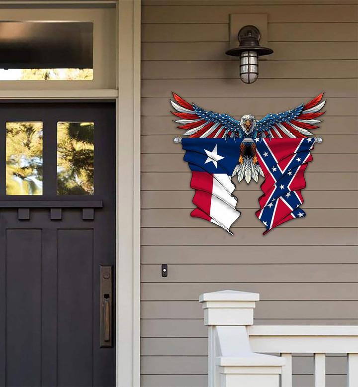 Texas With Confederate Flag Eagle Flag Cut Metal Sign HQT01JUN49SH029
