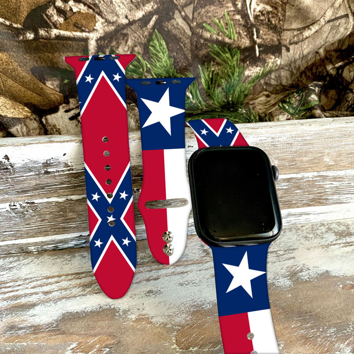 Texas Flag With Confederate Flag Print Silicone Band For Apple Watch HQT04JUN21XT2