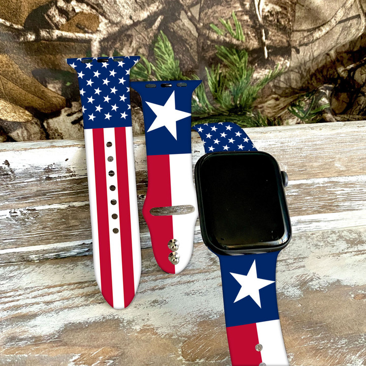 Texas Flag With America Flag Print Silicone Band For Apple Watch HQT04JUN21XT3