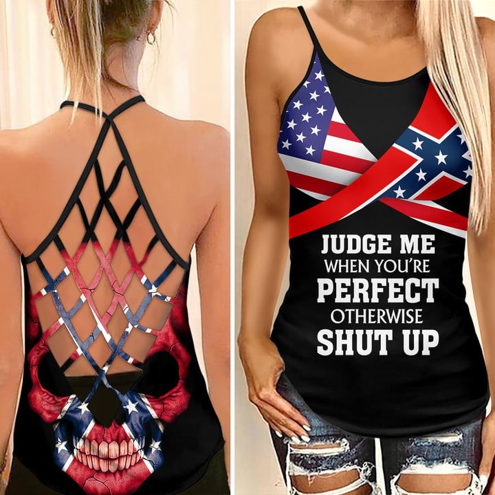 Collection Confederate Flag Skull Woman Cross Tank Top