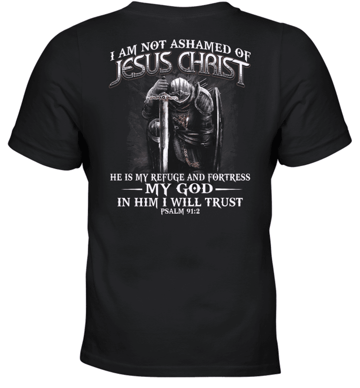 I Am Not Ashamed Of Jesus Christ Kneeling Knight Templar T-Shirt