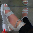 [2021 Summer Sandals Fashion] Rhinestone Women's Shoes Open Toe Low Heel Outdoor Sandals