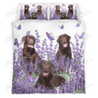 CHOCOLATE LABRADOR Bedding Set Purple Flower [ID3-N] | Duvet cover, 2 Pillow Shams, Comforter, Bed Sheet