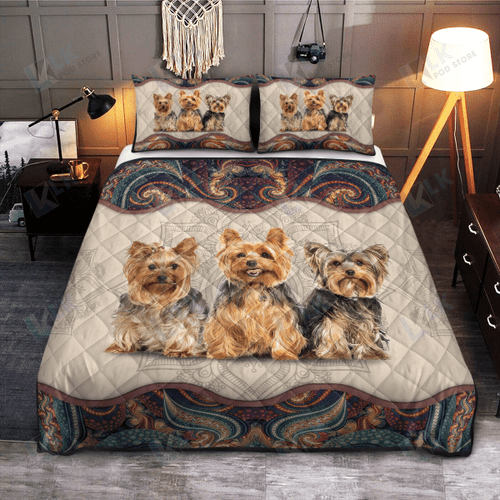 YORKSHIRE TERRIER Quilt Bedding Set Abstract Mandala [ID3-D] | Quilt, 2 Pillow covers, Comforter, Bed Sheet Set