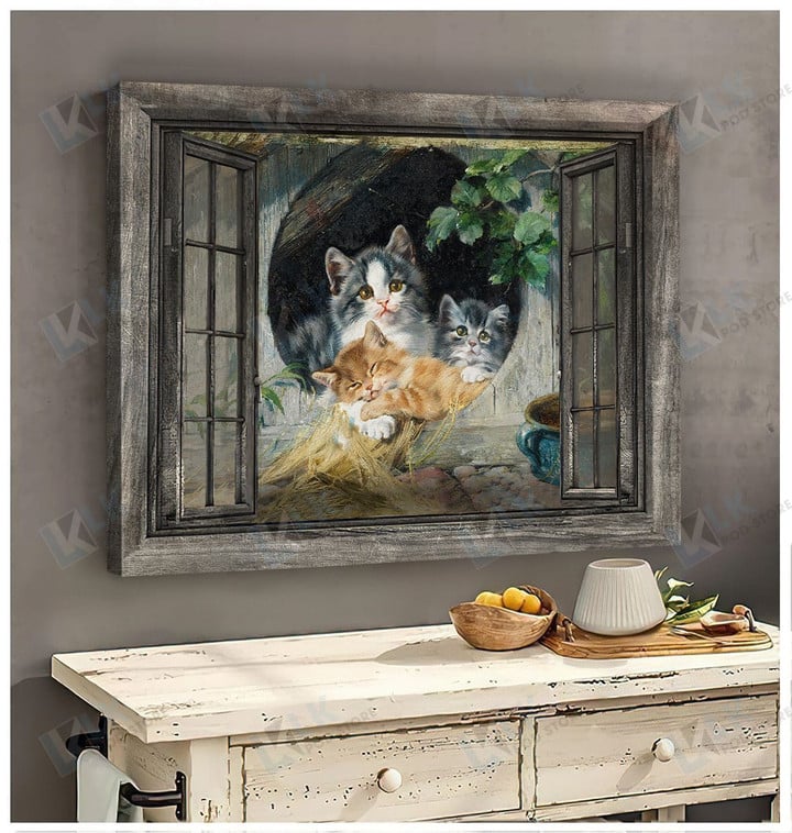 CAT - CANVAS Window Art 01 [ID3-T] | Framed, Best Gift, Pet Lover, Housewarming, Wall Art Print, Home Decor