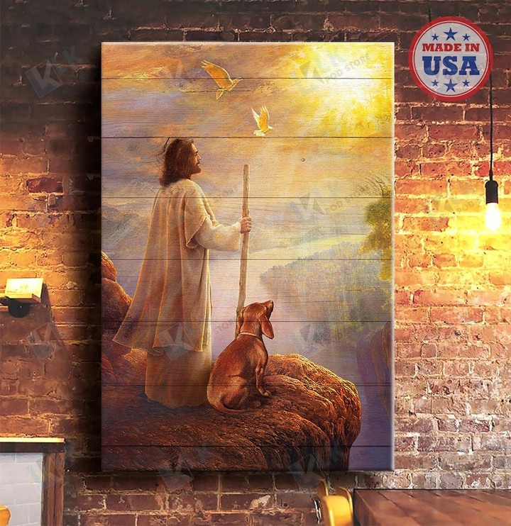 DACHSHUND - CANVAS Jesus Looking [ID3-D] | Framed, Best Gift, Pet Lover, Housewarming, Wall Art Print, Home Decor