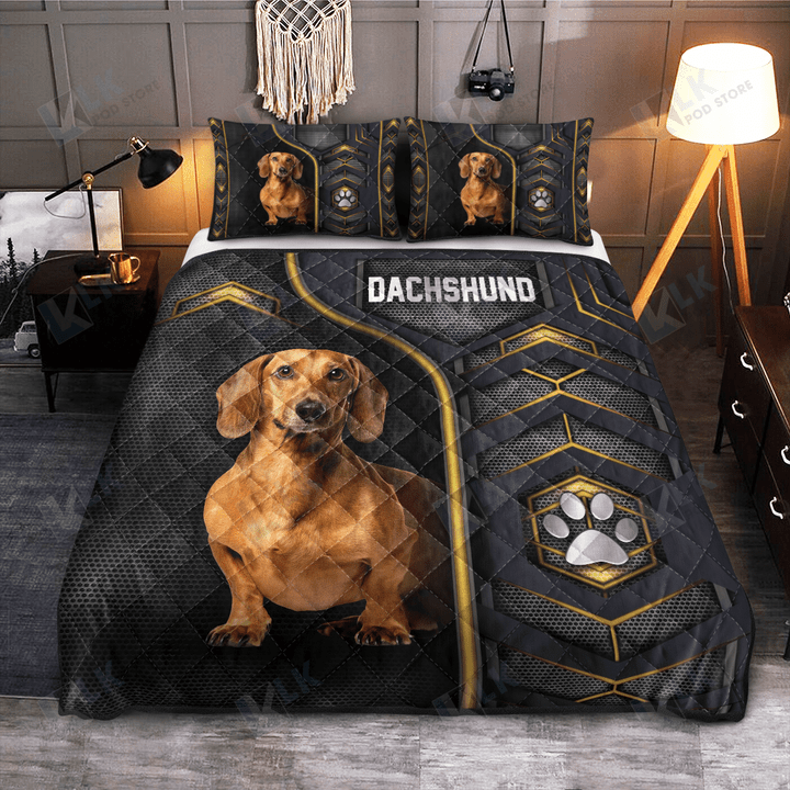 DACHSHUND Quilt Bedding Set Carbon Love [ID3-N] | Quilt, 2 Pillow covers, Comforter, Bed Sheet Set