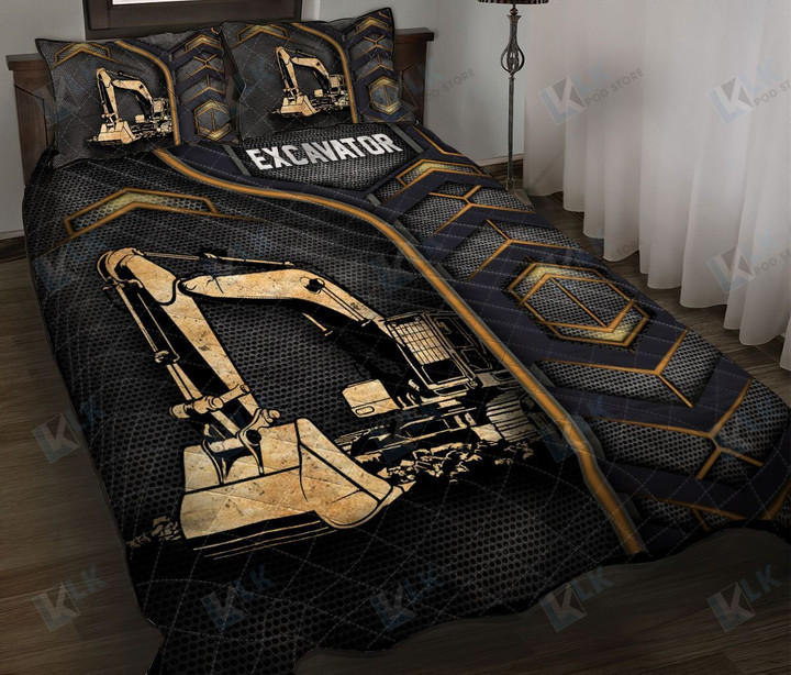 EXCAVATOR Quilt Bedding Set Carbon pattern 02 [ID3-N] | Quilt, 2 Pillow covers, Comforter, Bed Sheet Set