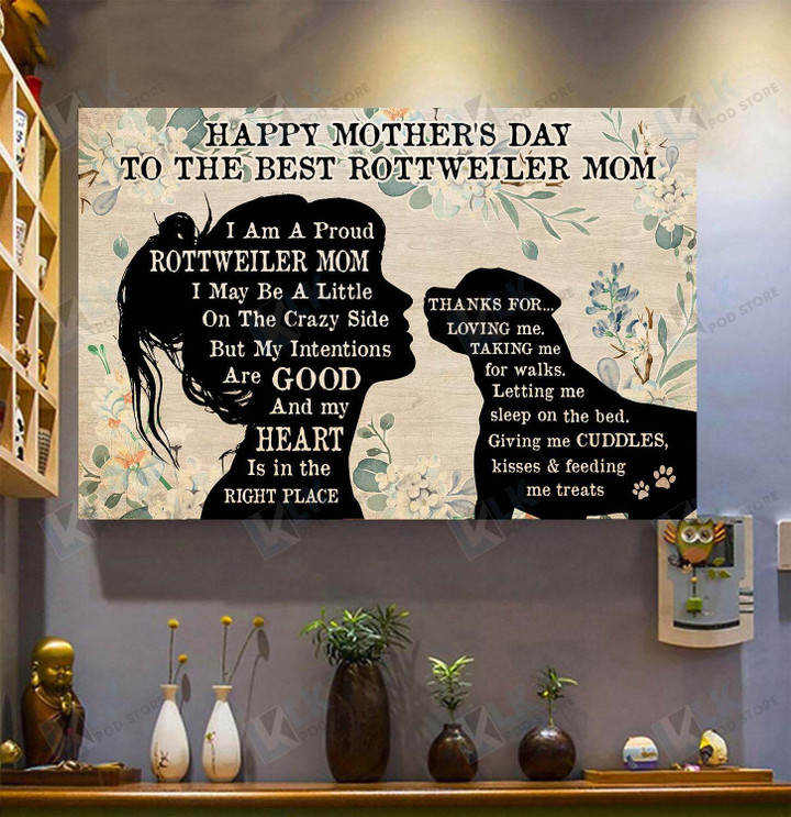 ROTTWEILER - POSTER Happy Mother's Day [ID3-T] | Framed, Best Gift, Pet Lover, Housewarming, Wall Art Print, Home Decor