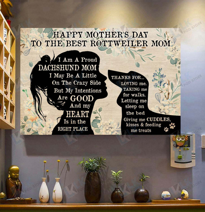 DACHSHUND - POSTER Happy Mother's Day [ID3-T] | Framed, Best Gift, Pet Lover, Housewarming, Wall Art Print, Home Decor