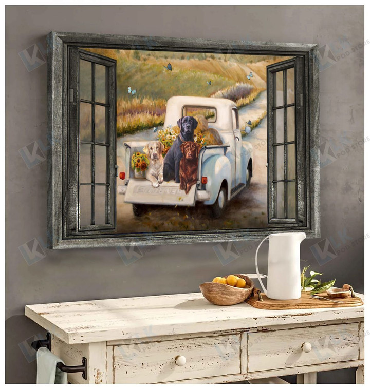 LABRADOR - CANVAS Window Open V3 [ID3-B] | Framed, Best Gift, Pet Lover, Housewarming, Wall Art Print, Home Decor