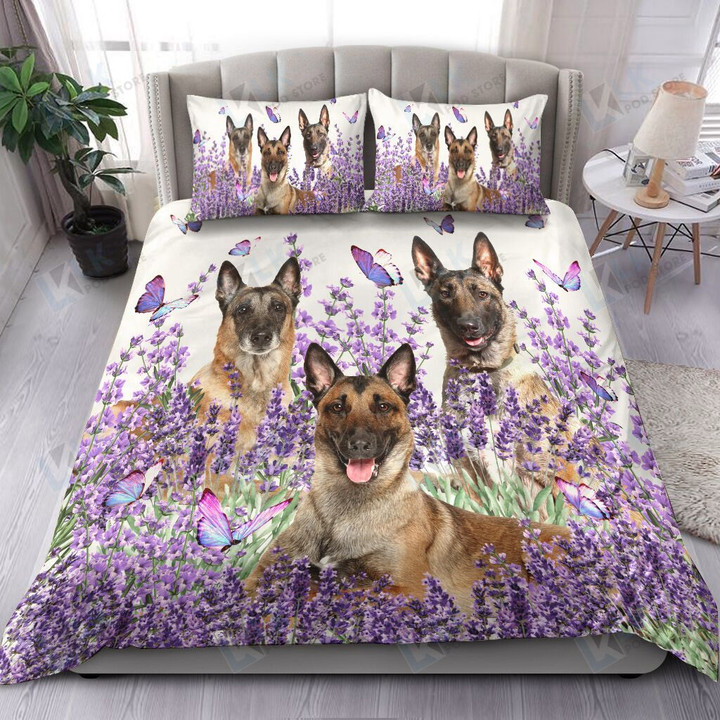 BELGIAN MALINOIS Bedding Set Purple Flower [ID3-P] | Duvet cover, 2 Pillow Shams, Comforter, Bed Sheet
