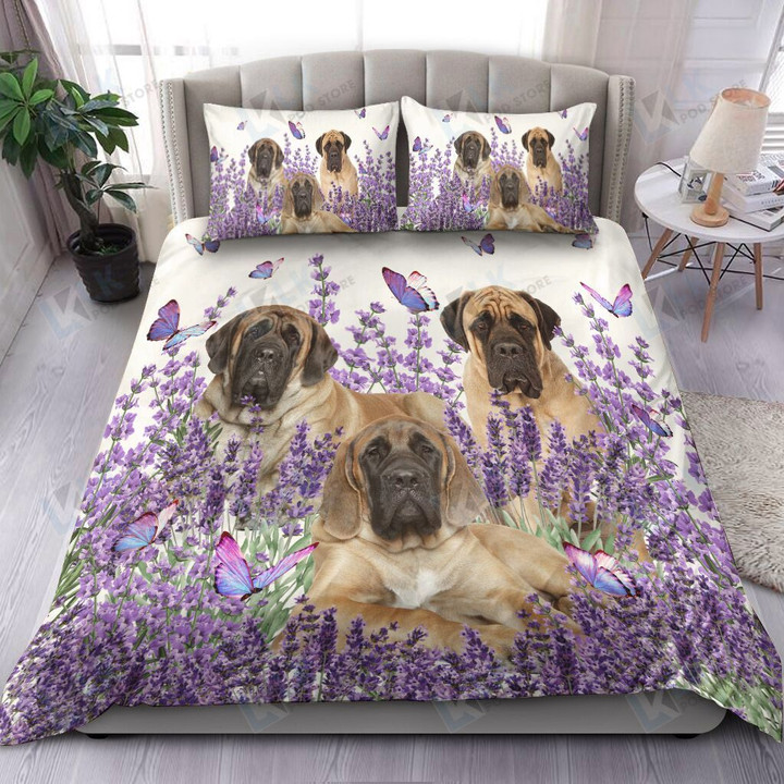 ENGLISH MASTIFF Bedding Set Purple Flower [ID3] | Duvet cover, 2 Pillow Shams, Comforter, Bed Sheet