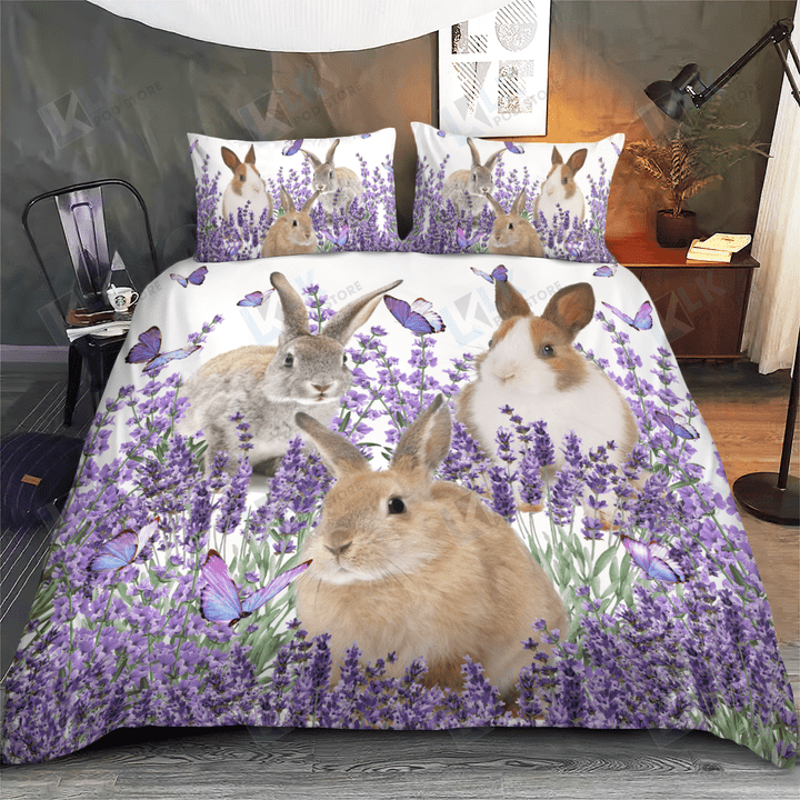 RABBIT  Bedding Set  Purple Flower | Duvet cover, 2 Pillow Shams, Comforter, Bed Sheet