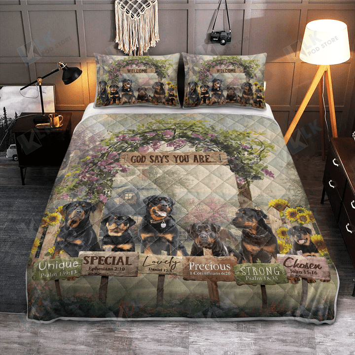 ROTTWEILER Quilt Bedding Set God Says You Are [ID3-T] | Quilt, 2 Pillow covers, Comforter, Bed Sheet Set
