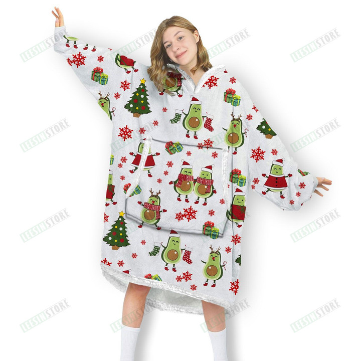 Avocado Santa Claws Christmas Adult And Kid Oversized Hoodie Oodie Blanket 3D Apparel