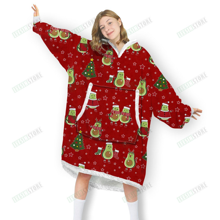Avocado Santa Christmas Adult And Kid Oversized Hoodie Oodie Blanket 3D Apparel
