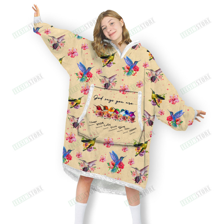 God Say You Are Hummingbird Bird Watching Hibiscus Flower Oversized Hoodie Oodie Blanket 3D Apparel