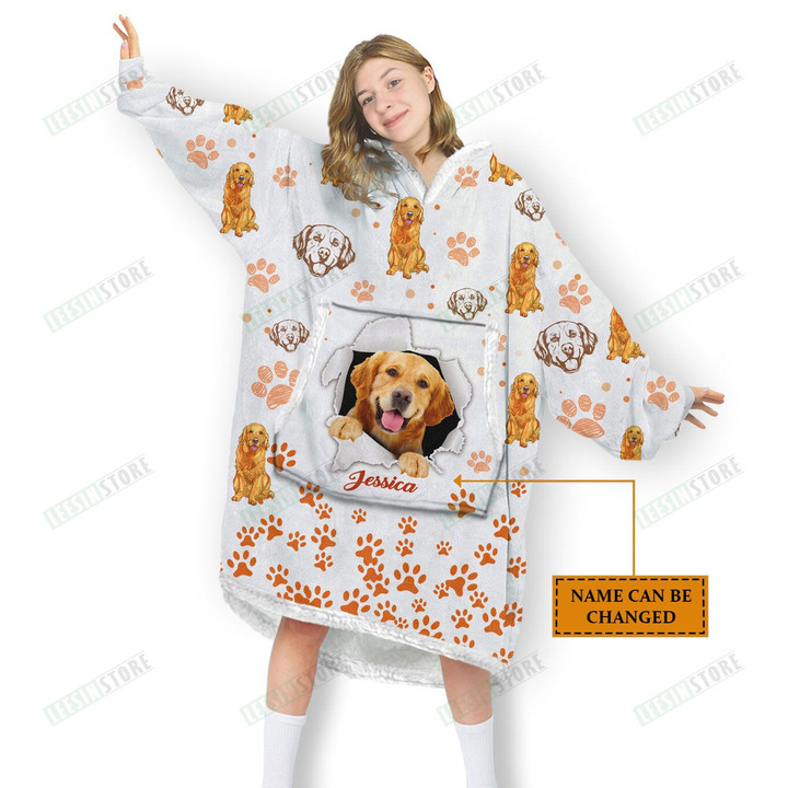 Golden Retriever Pocket Dog Custom Name Oversized Hoodie 3D Apparel