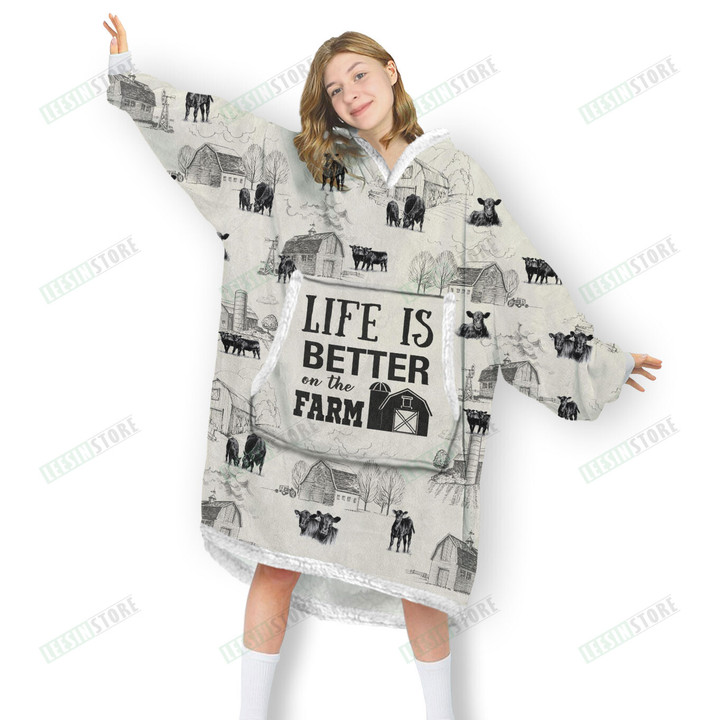 Life Is Better On The Farm Barn Cattle Oversized Hoodie Oodie Blanket 3D Apparel