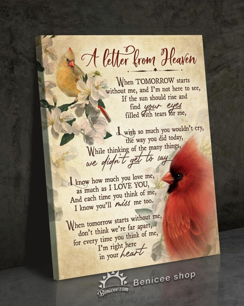 A letter from heaven when tomorrow start without me memorial gift poster canvas cardinals