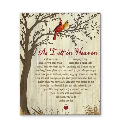 As i sit in heaven cardinals heart shape memorial gift poster canvas