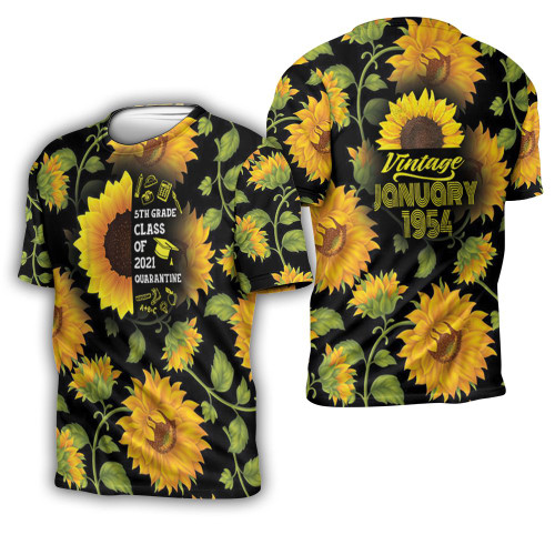 5th Grade Class of 2021 Graduation Sunflower 3D T-shirt