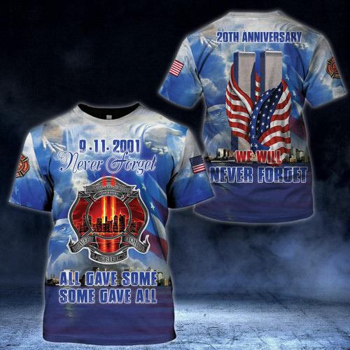 9-11-2001 20th anniversary never forget all gave some some gave all all designed memorial t shirt gift for american 3D Tshirt