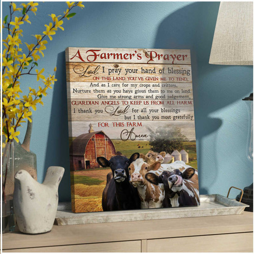A farmer's prayer I pray hand of blessing on this land for this farm cows in barnhouse poster canvas gift for farmer jesus prayers Poster
