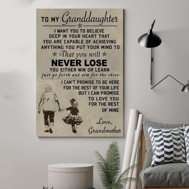 Family Grandmother To Granddaughter Never Lose poster canvas