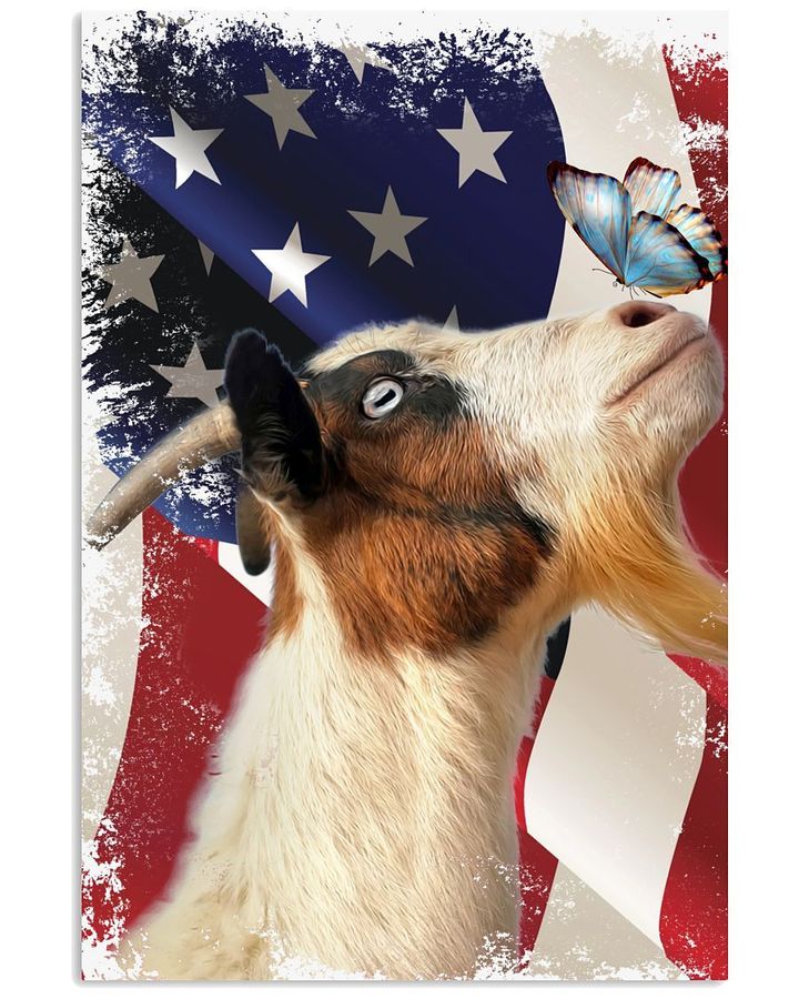 Goat With Butterfly Us Flag Designed Design Poster Canvas Gift For Independence Day 4Th July
