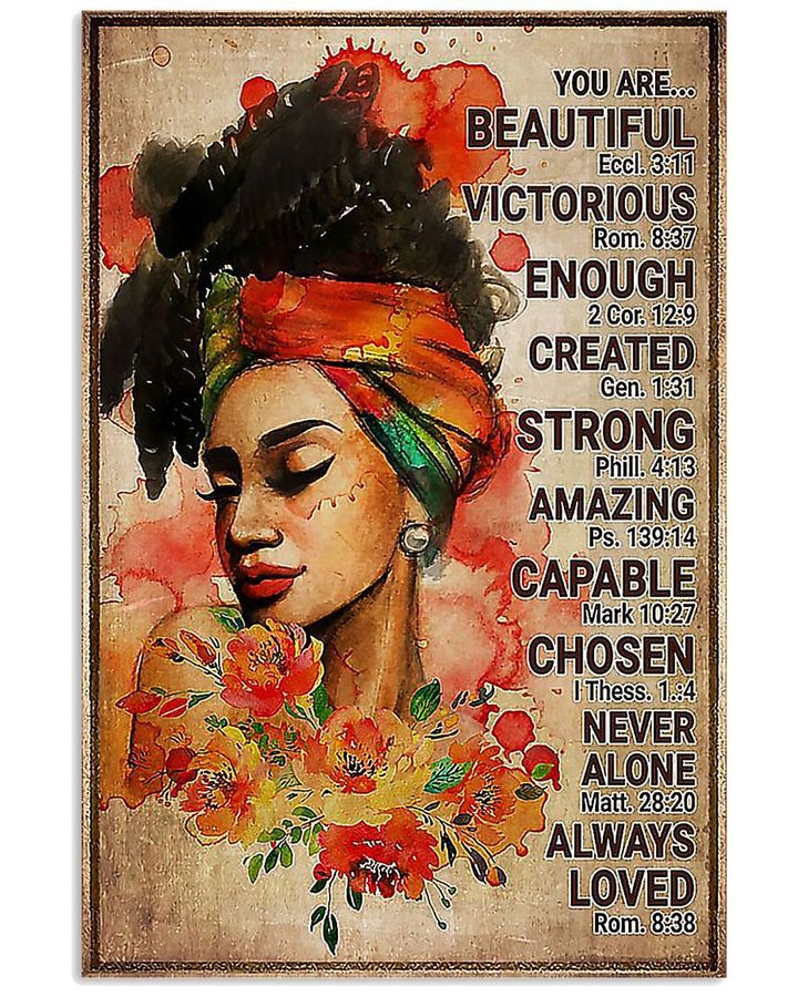 Black Woman Beautiful Victorious Enough Created Strong Amazing Bible Poster Canvas Gift For God Lovers