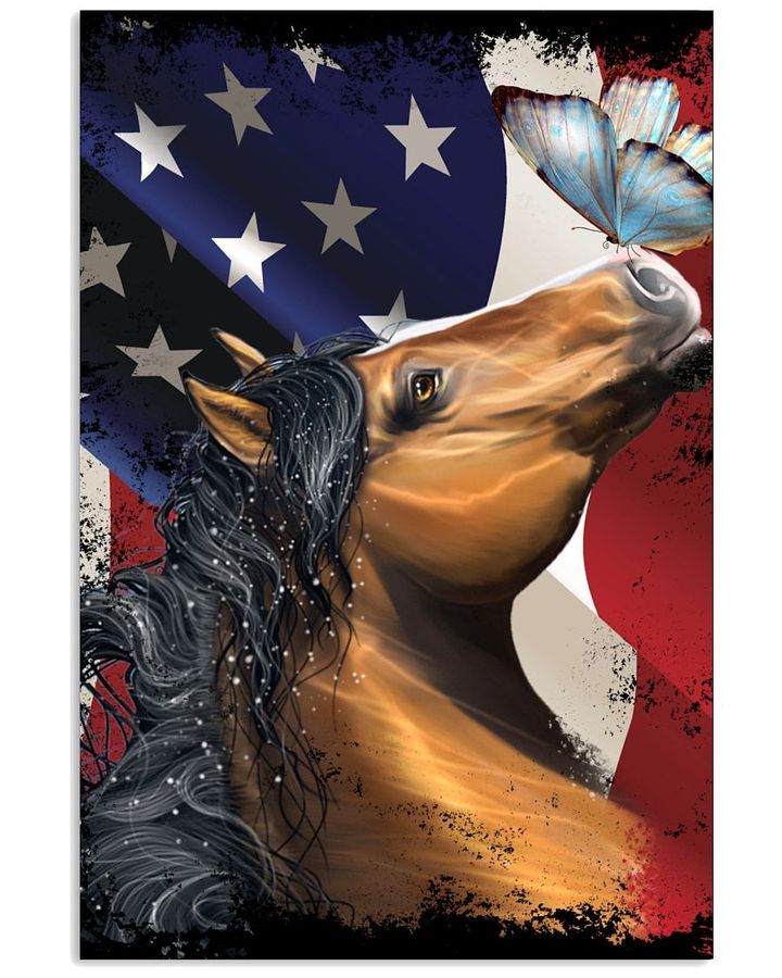 Horse And Butterfly Big Us Flag Designed Poster Canvas Gift For Independence Day 4Th July