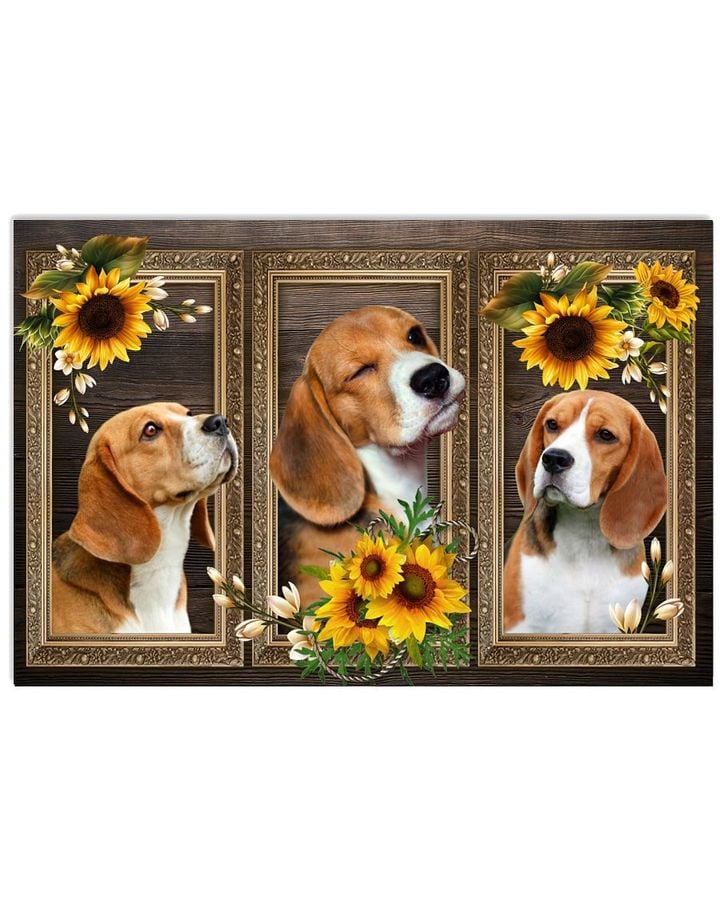 Beagles With Sunflowers Wood Window Design Poster Canvas Gift For Hippie And Dogs Lovers