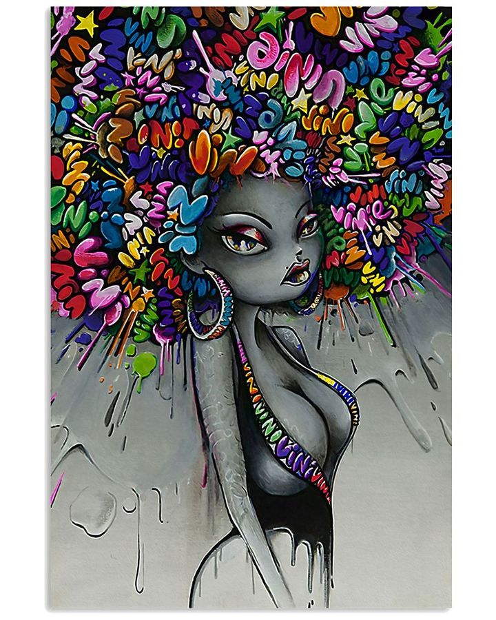 Black Girl Cute Colorful Curly Hair Painting Vertical Design Poster Canvas Gift For Black Women