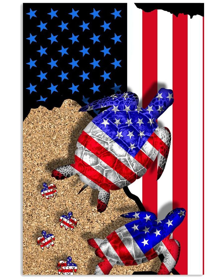 Sea Turtles Us Flag Designed Vertical Design Poster Canvas Gift For Independence Day 4Th July
