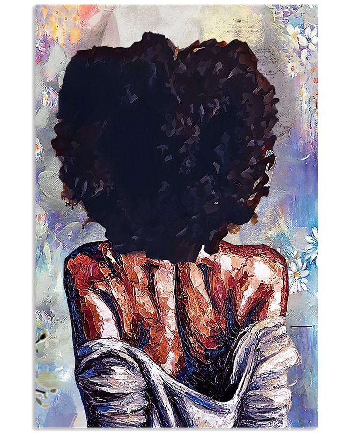 Behind Black Woman Curly Hair Oil Painting Vertical Design Poster Canvas Gift For Women