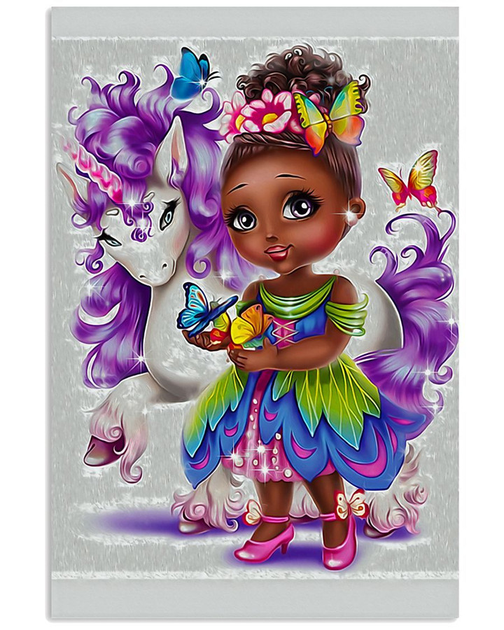 Black Baby With Oil Unicorn Painting Poster Canvas Gift For Black Kid Love Unicorn