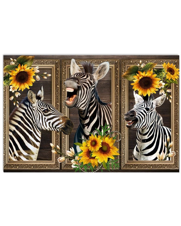 Zebras And Sunflowers Wood Window Design Poster Canvas Gift For Hippie And Zebra Lovers